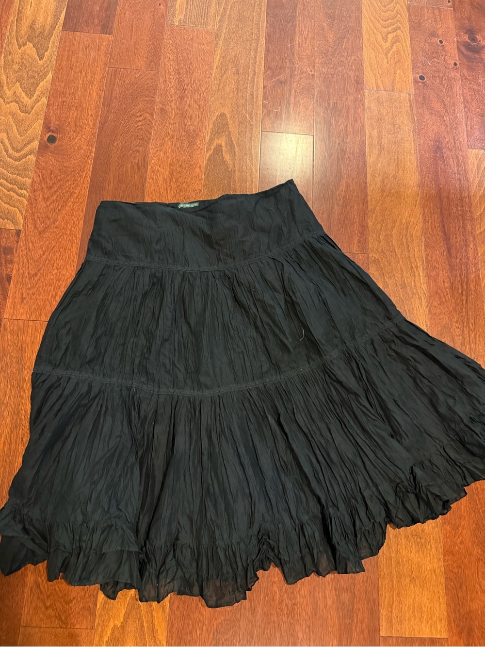 Polo by Ralph Lauren Black Crinkled Tiered A-Line Skirt
